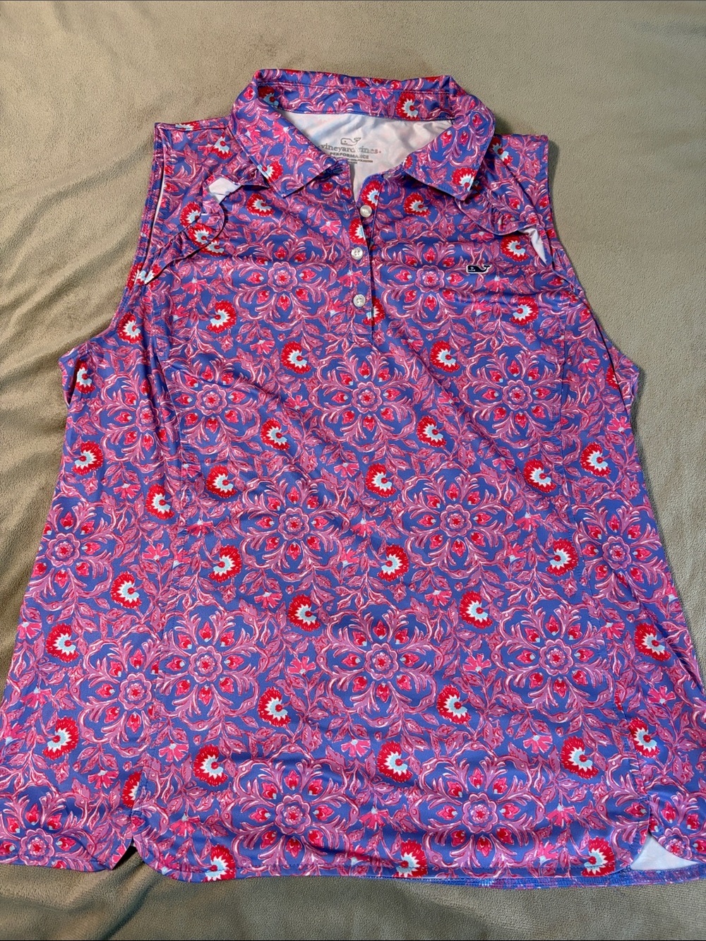 Vineyard Vines Sleeveless Polo Top in Purple Floral Print - L